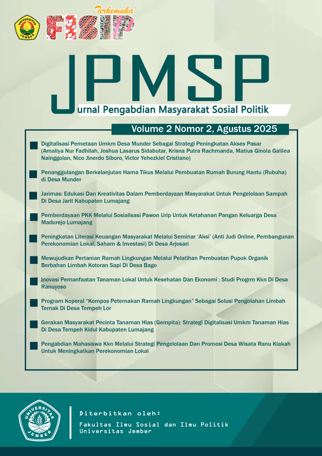 					View Vol. 2 No. 2 (2025): Peningkatan Pemberdayaan Masyarakat
				