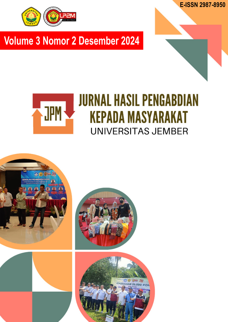 					View Vol. 3 No. 2 (2024): Jurnal Hasil Pengabdian Kepada Masyarakat Universitas Jember
				